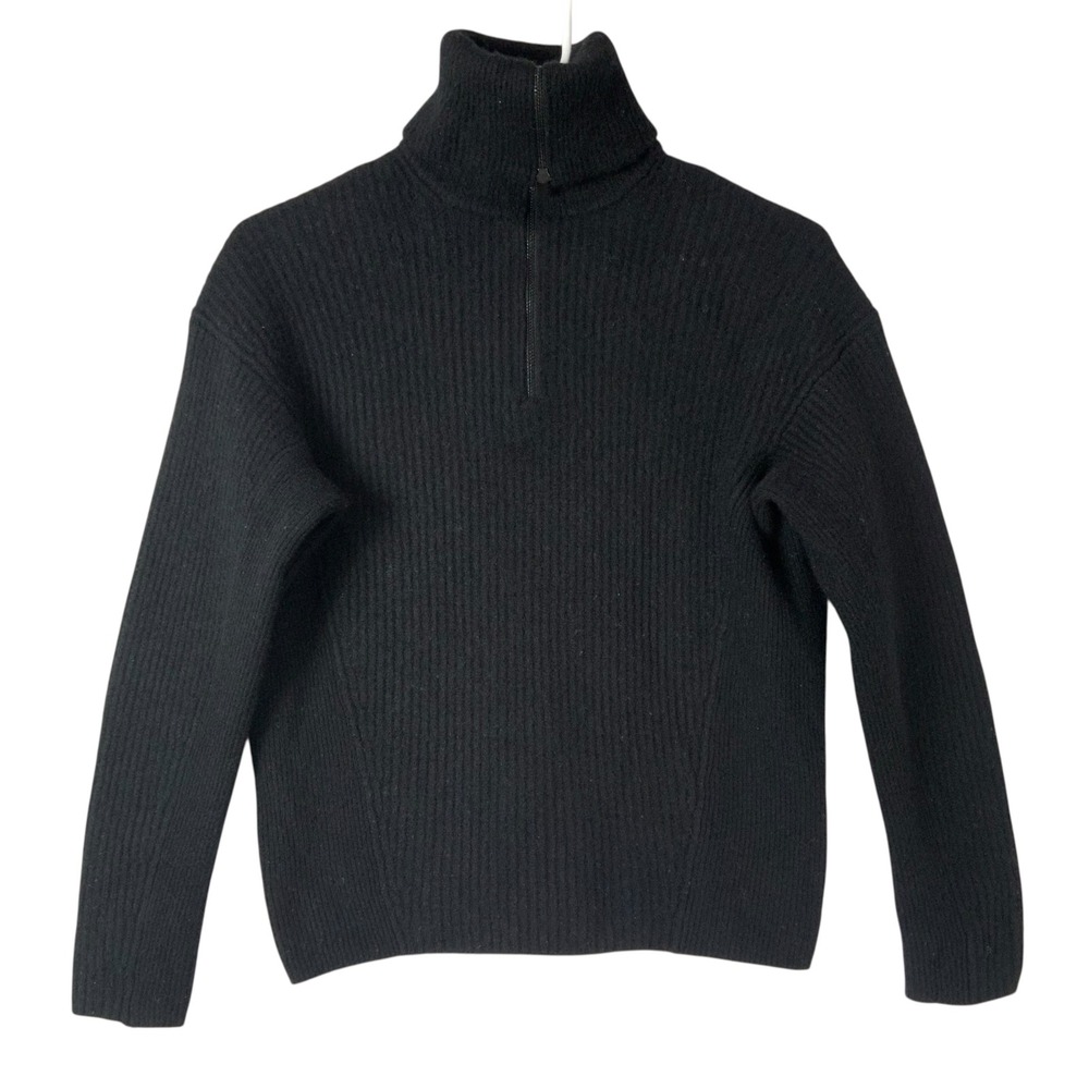 Vince Black Ribbed Wool Cashmere Sweater XXS Quarter Zip Mock Neck Long Sleeve